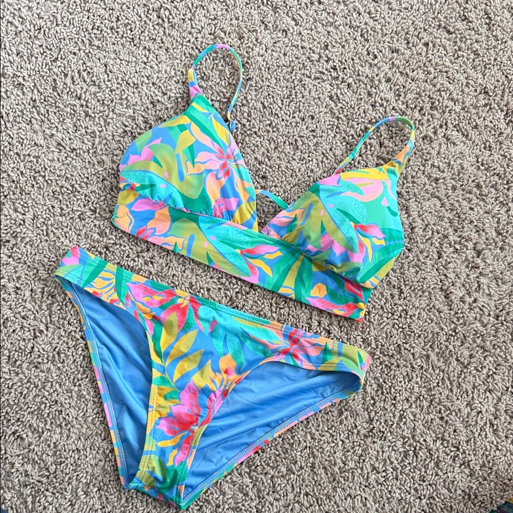 Billabong Girls Tropical Floral Bikini - Green, Blue, Pink, Yellow